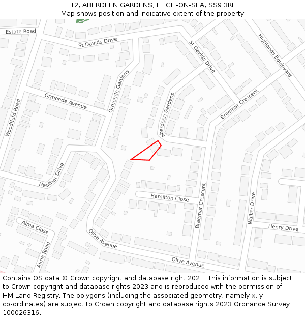 12, ABERDEEN GARDENS, LEIGH-ON-SEA, SS9 3RH: Location map and indicative extent of plot