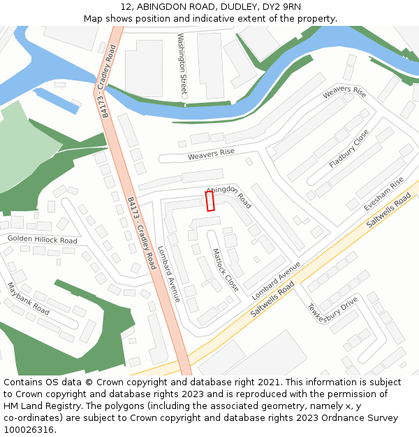 12, ABINGDON ROAD, DUDLEY, DY2 9RN: Location map and indicative extent of plot
