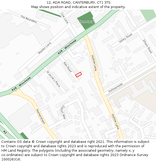 12, ADA ROAD, CANTERBURY, CT1 3TS: Location map and indicative extent of plot