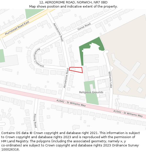 12, AERODROME ROAD, NORWICH, NR7 0BD: Location map and indicative extent of plot