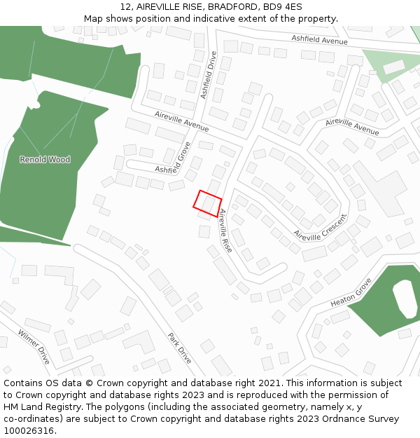 12, AIREVILLE RISE, BRADFORD, BD9 4ES: Location map and indicative extent of plot
