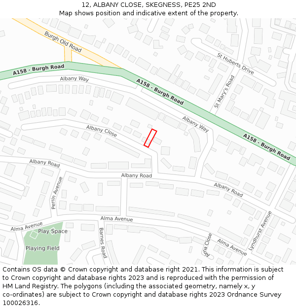 12, ALBANY CLOSE, SKEGNESS, PE25 2ND: Location map and indicative extent of plot