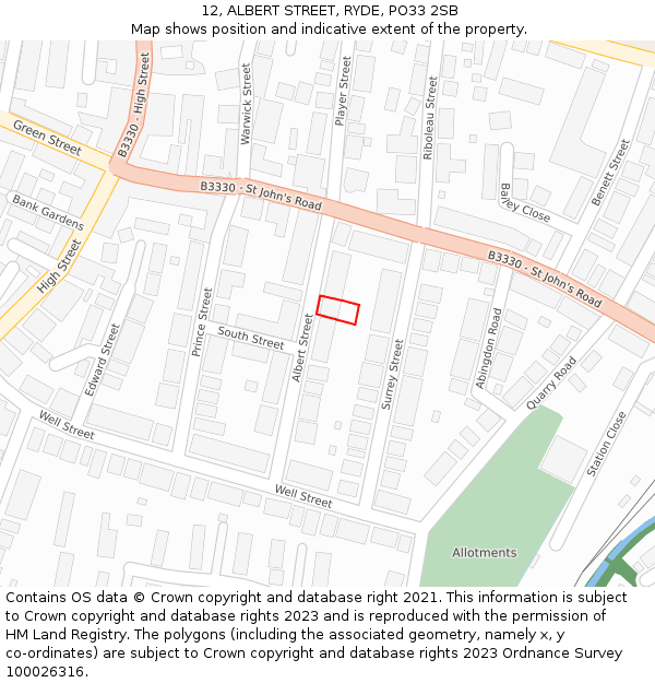 12, ALBERT STREET, RYDE, PO33 2SB: Location map and indicative extent of plot