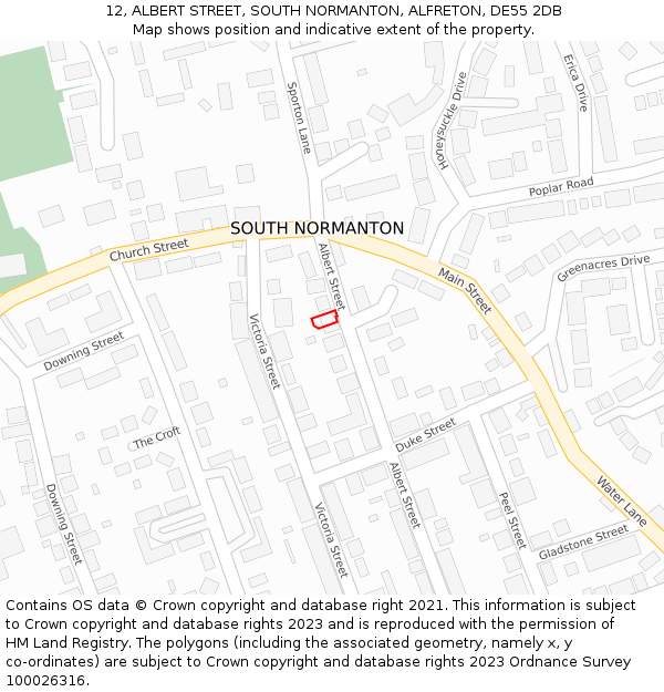 12, ALBERT STREET, SOUTH NORMANTON, ALFRETON, DE55 2DB: Location map and indicative extent of plot