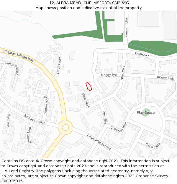 12, ALBRA MEAD, CHELMSFORD, CM2 6YG: Location map and indicative extent of plot