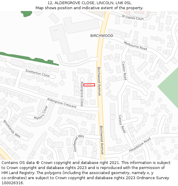 12, ALDERGROVE CLOSE, LINCOLN, LN6 0SL: Location map and indicative extent of plot
