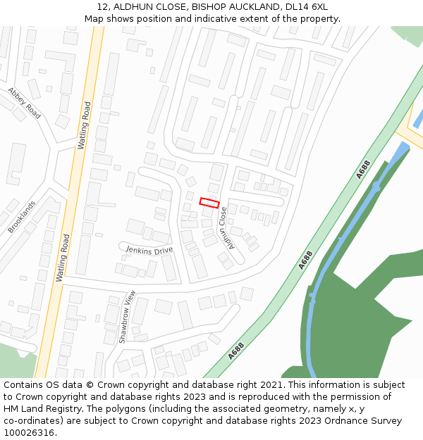 12, ALDHUN CLOSE, BISHOP AUCKLAND, DL14 6XL: Location map and indicative extent of plot