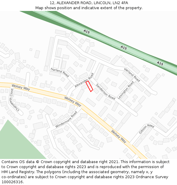 12, ALEXANDER ROAD, LINCOLN, LN2 4FA: Location map and indicative extent of plot