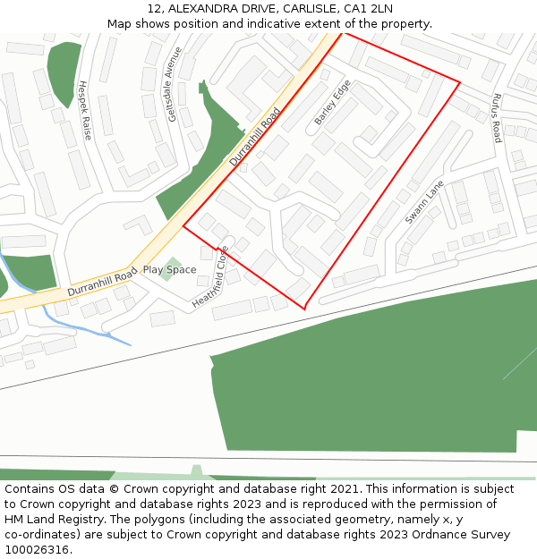 12, ALEXANDRA DRIVE, CARLISLE, CA1 2LN: Location map and indicative extent of plot