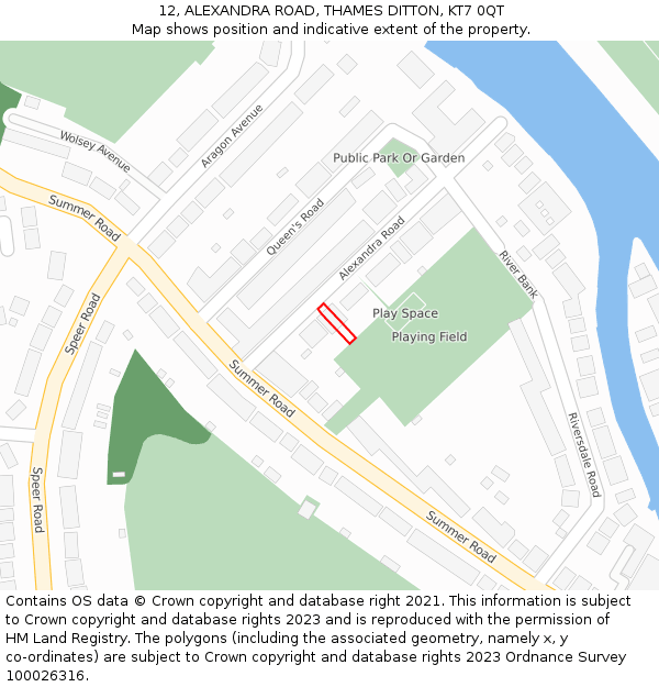 12, ALEXANDRA ROAD, THAMES DITTON, KT7 0QT: Location map and indicative extent of plot