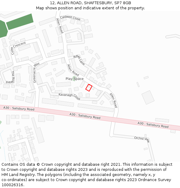 12, ALLEN ROAD, SHAFTESBURY, SP7 8GB: Location map and indicative extent of plot