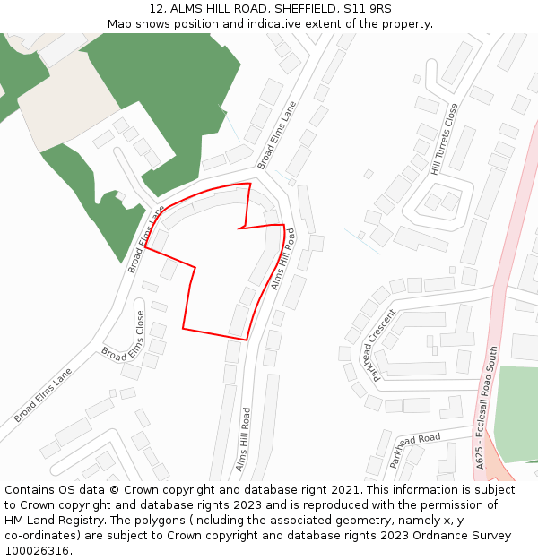12, ALMS HILL ROAD, SHEFFIELD, S11 9RS: Location map and indicative extent of plot