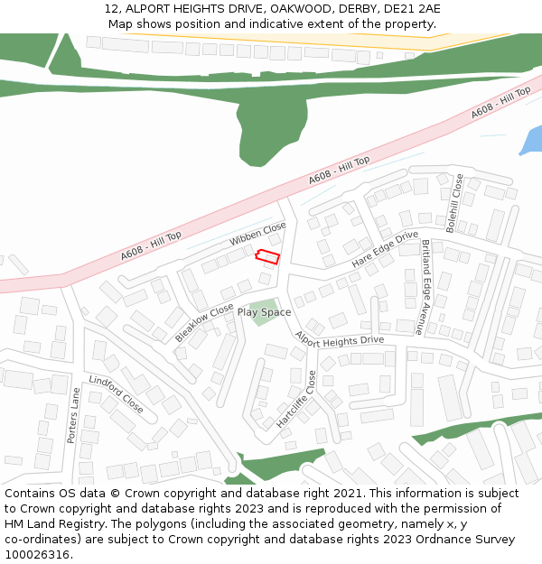 12, ALPORT HEIGHTS DRIVE, OAKWOOD, DERBY, DE21 2AE: Location map and indicative extent of plot