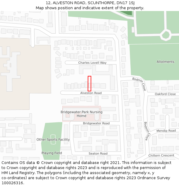 12, ALVESTON ROAD, SCUNTHORPE, DN17 1SJ: Location map and indicative extent of plot