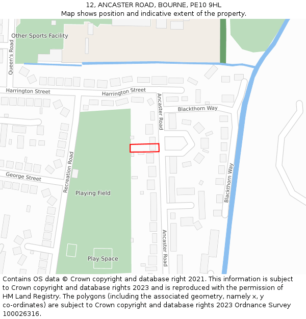 12, ANCASTER ROAD, BOURNE, PE10 9HL: Location map and indicative extent of plot