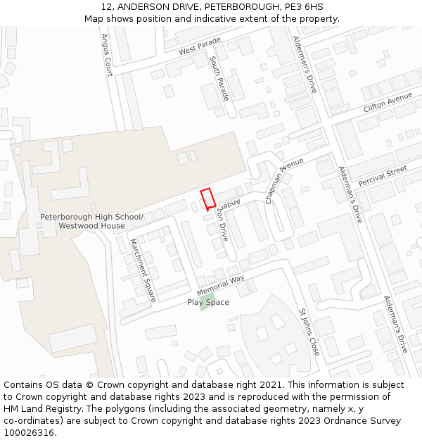 12, ANDERSON DRIVE, PETERBOROUGH, PE3 6HS: Location map and indicative extent of plot