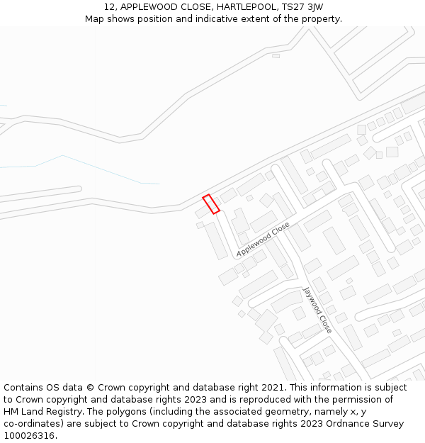 12, APPLEWOOD CLOSE, HARTLEPOOL, TS27 3JW: Location map and indicative extent of plot