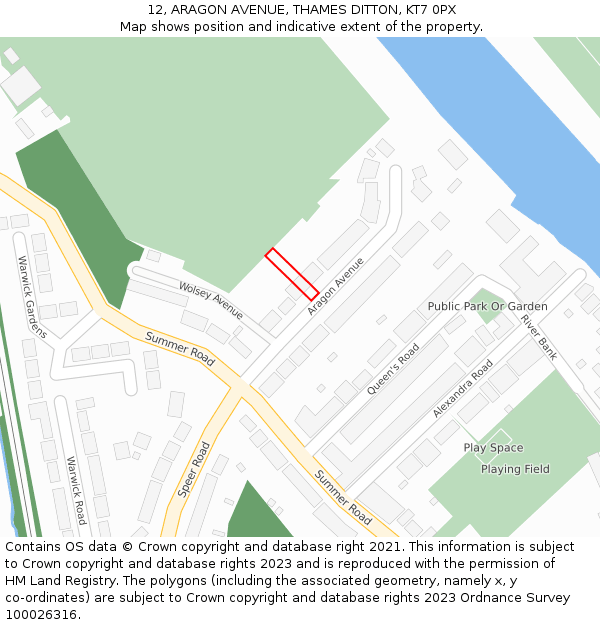 12, ARAGON AVENUE, THAMES DITTON, KT7 0PX: Location map and indicative extent of plot