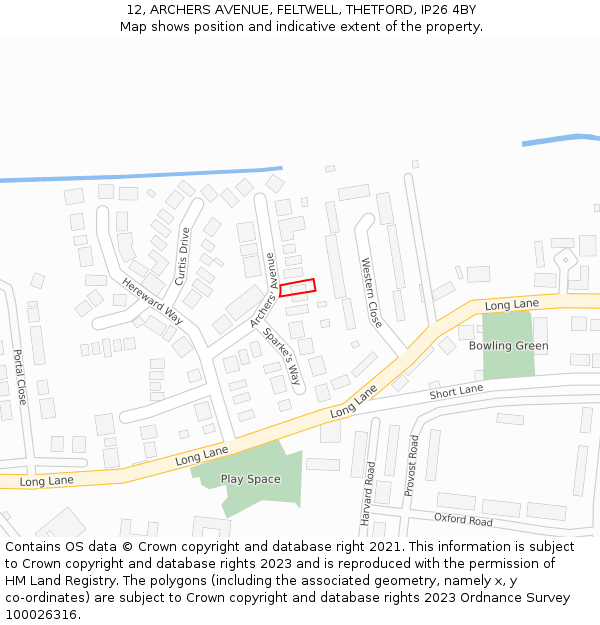 12, ARCHERS AVENUE, FELTWELL, THETFORD, IP26 4BY: Location map and indicative extent of plot