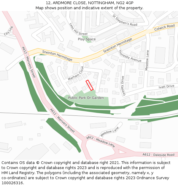 12, ARDMORE CLOSE, NOTTINGHAM, NG2 4GP: Location map and indicative extent of plot