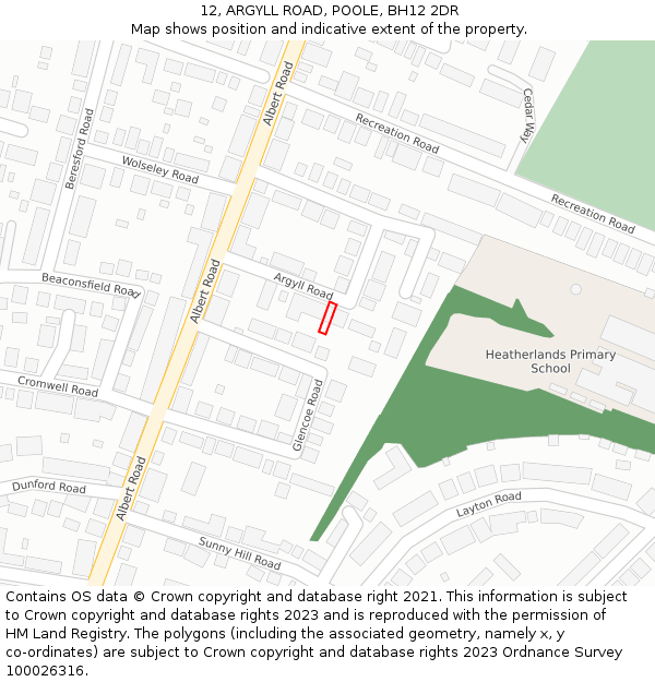 12, ARGYLL ROAD, POOLE, BH12 2DR: Location map and indicative extent of plot