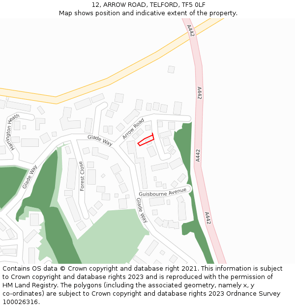 12, ARROW ROAD, TELFORD, TF5 0LF: Location map and indicative extent of plot