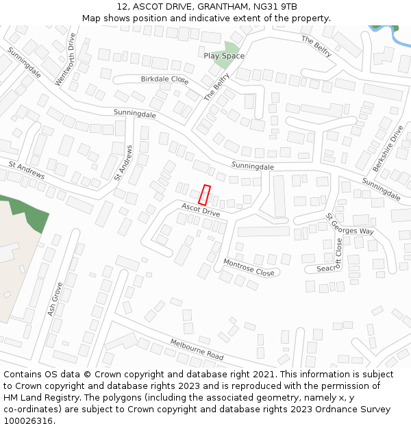 12, ASCOT DRIVE, GRANTHAM, NG31 9TB: Location map and indicative extent of plot