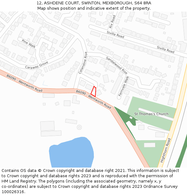 12, ASHDENE COURT, SWINTON, MEXBOROUGH, S64 8RA: Location map and indicative extent of plot