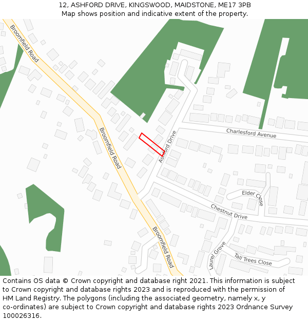 12, ASHFORD DRIVE, KINGSWOOD, MAIDSTONE, ME17 3PB: Location map and indicative extent of plot
