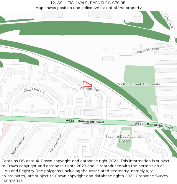12, ASHLEIGH VALE, BARNSLEY, S70 3RL: Location map and indicative extent of plot