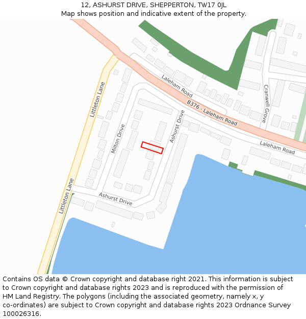 12, ASHURST DRIVE, SHEPPERTON, TW17 0JL: Location map and indicative extent of plot