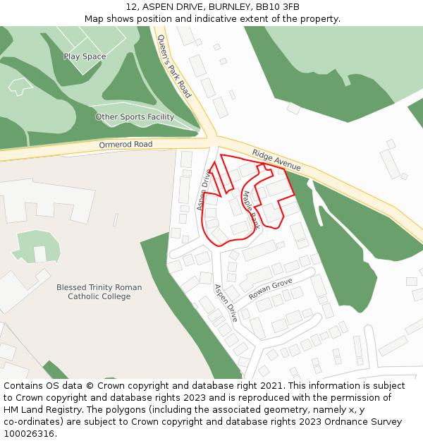 12, ASPEN DRIVE, BURNLEY, BB10 3FB: Location map and indicative extent of plot