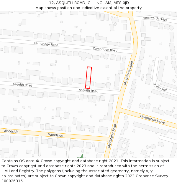 12, ASQUITH ROAD, GILLINGHAM, ME8 0JD: Location map and indicative extent of plot