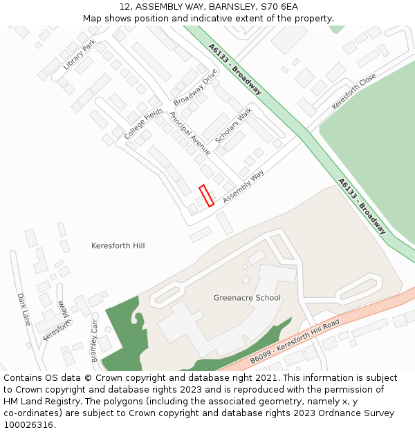 12, ASSEMBLY WAY, BARNSLEY, S70 6EA: Location map and indicative extent of plot