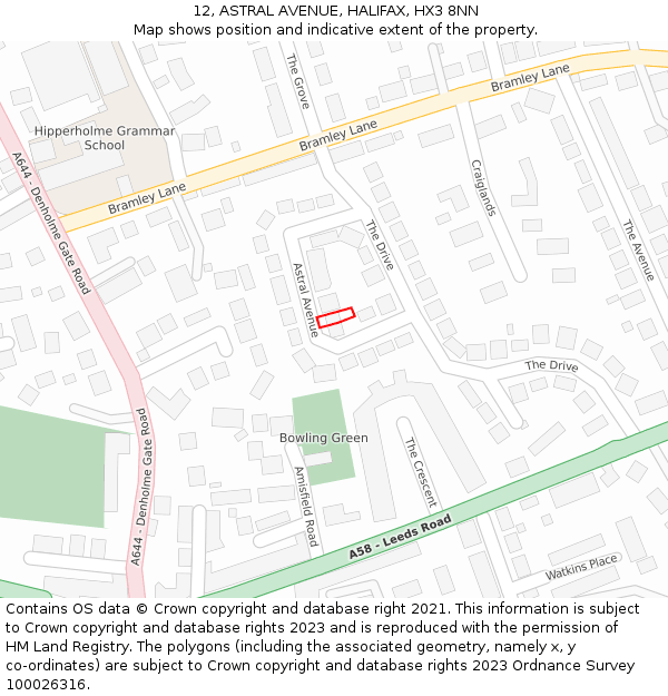 12, ASTRAL AVENUE, HALIFAX, HX3 8NN: Location map and indicative extent of plot