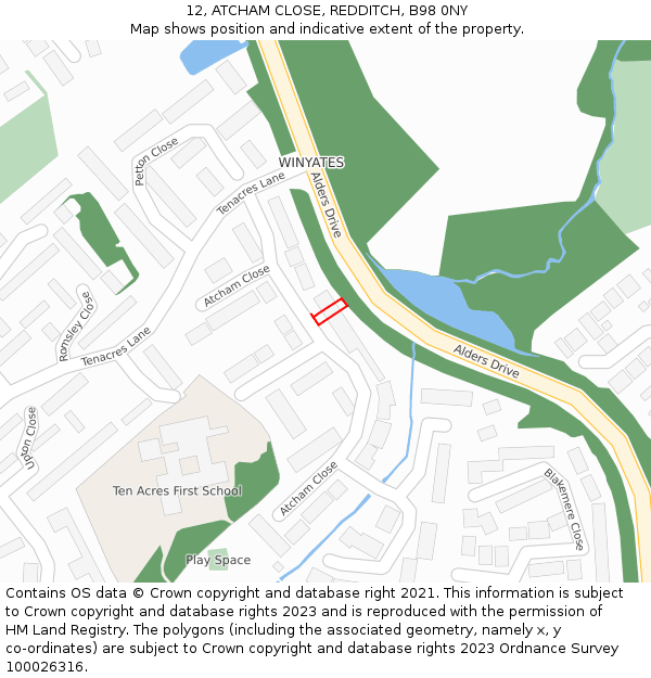 12, ATCHAM CLOSE, REDDITCH, B98 0NY: Location map and indicative extent of plot