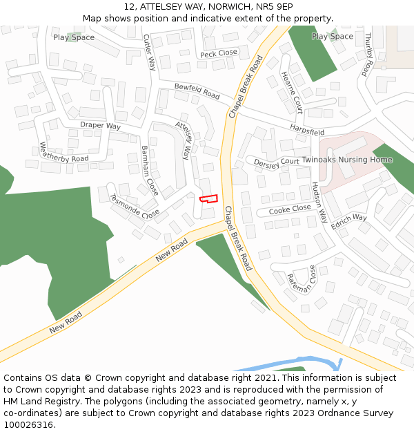 12, ATTELSEY WAY, NORWICH, NR5 9EP: Location map and indicative extent of plot