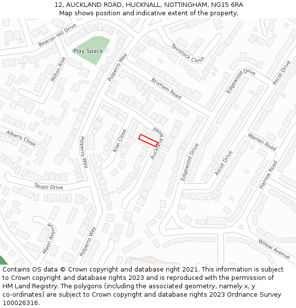 12, AUCKLAND ROAD, HUCKNALL, NOTTINGHAM, NG15 6RA: Location map and indicative extent of plot