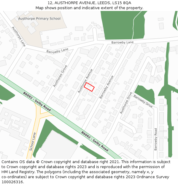 12, AUSTHORPE AVENUE, LEEDS, LS15 8QA: Location map and indicative extent of plot