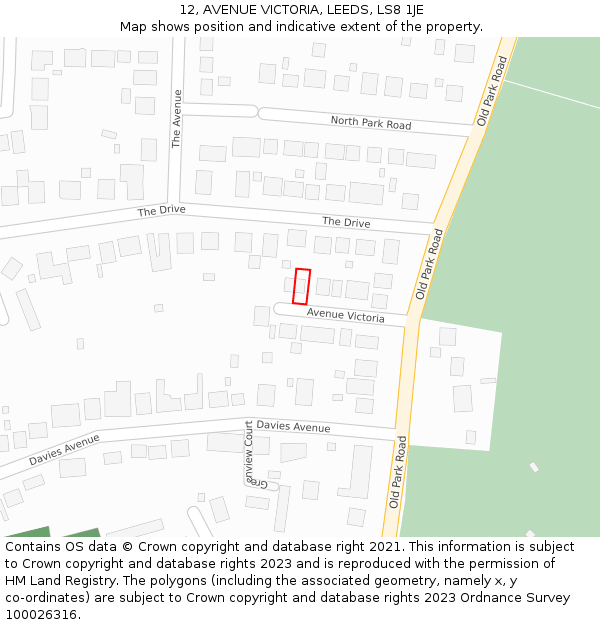 12, AVENUE VICTORIA, LEEDS, LS8 1JE: Location map and indicative extent of plot