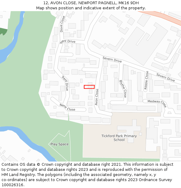12, AVON CLOSE, NEWPORT PAGNELL, MK16 9DH: Location map and indicative extent of plot