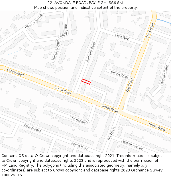 12, AVONDALE ROAD, RAYLEIGH, SS6 8NL: Location map and indicative extent of plot