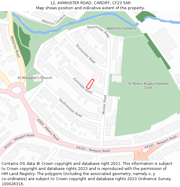 12, AXMINSTER ROAD, CARDIFF, CF23 5AR: Location map and indicative extent of plot