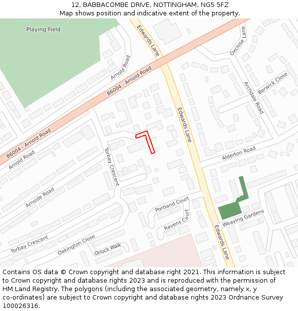 12, BABBACOMBE DRIVE, NOTTINGHAM, NG5 5FZ: Location map and indicative extent of plot