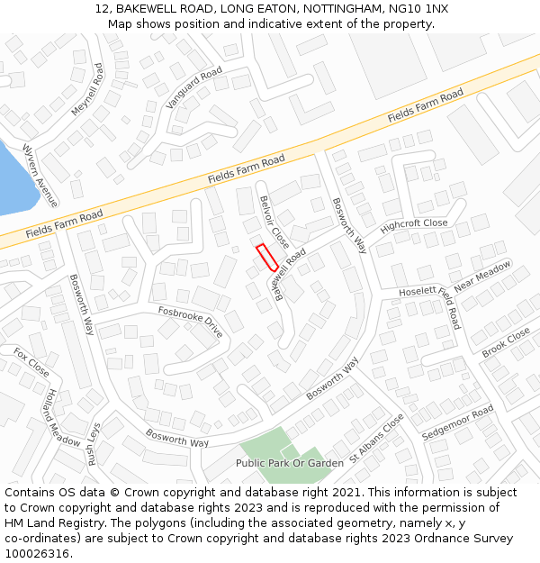 12, BAKEWELL ROAD, LONG EATON, NOTTINGHAM, NG10 1NX: Location map and indicative extent of plot