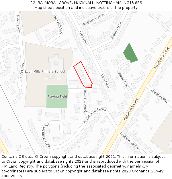 12, BALMORAL GROVE, HUCKNALL, NOTTINGHAM, NG15 8ES: Location map and indicative extent of plot