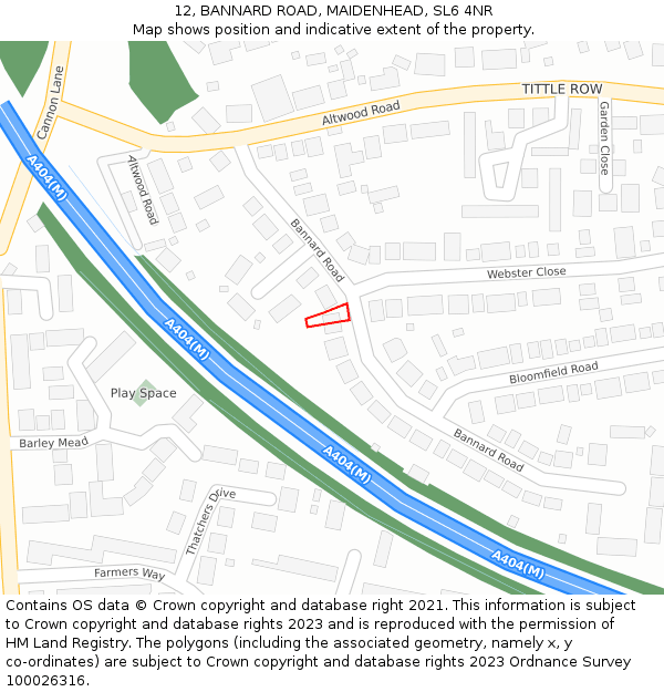 12, BANNARD ROAD, MAIDENHEAD, SL6 4NR: Location map and indicative extent of plot