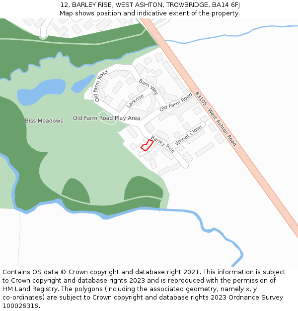 12, BARLEY RISE, WEST ASHTON, TROWBRIDGE, BA14 6FJ: Location map and indicative extent of plot