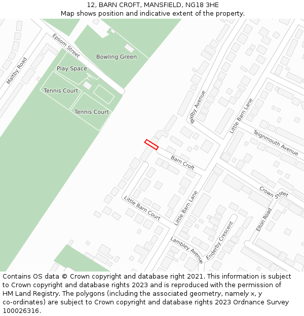12, BARN CROFT, MANSFIELD, NG18 3HE: Location map and indicative extent of plot