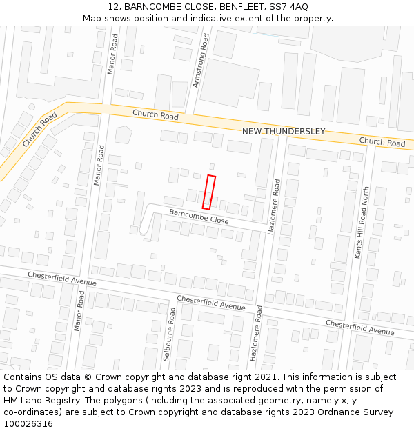 12, BARNCOMBE CLOSE, BENFLEET, SS7 4AQ: Location map and indicative extent of plot